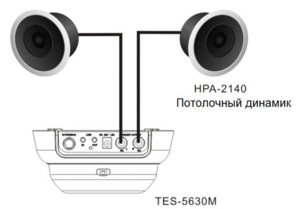 Схема подключения акустических систем к TAIDEN TES-5630M